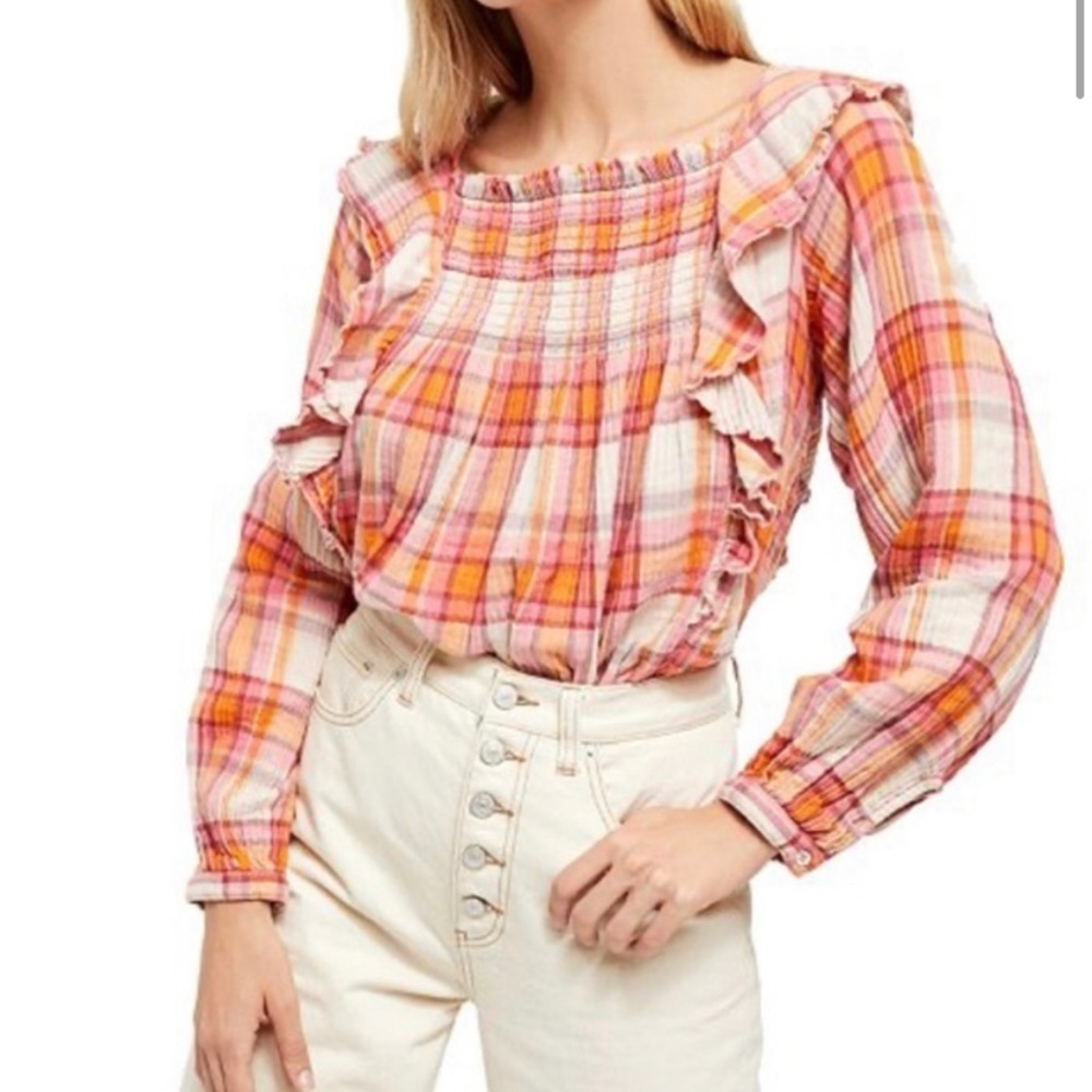 Free people Siena ruffle blouse plaid flannel S